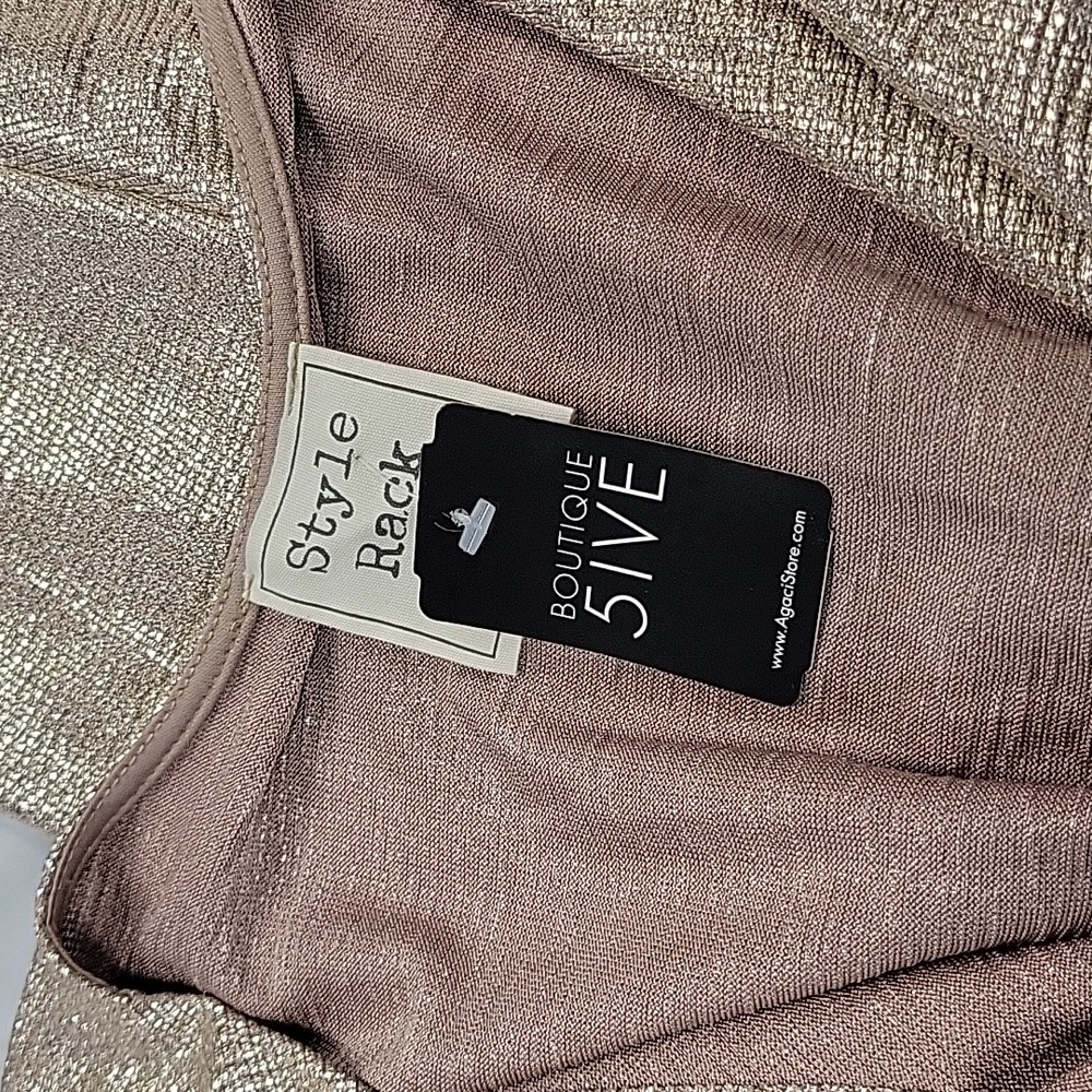 Style Rack of Boutique 5IVE by A'gaci Selena Midi Metallic Gold Shimmer Dress, M - Picture 5 of 7